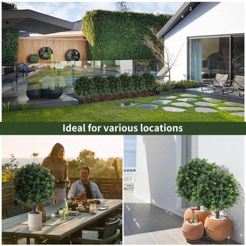 27.2 Artificial Boxwood Topiary Set of 2 with Spike, Fake Plants Boxwood Balls Greenery Bushes, Uv Resistant Artificial Outdoor Plants Shrubs for Front Porch Decor, Home Faux Plants Indoor
