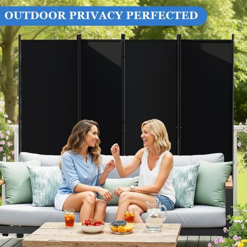 Room Divider 6FT Folding Privacy Screens with Lockable Wheels, 4 Panel Room Partition for Room Separator, 88 W Freestanding Portable Fabric Wall Dividers for Home Dorm Studio Office, Black