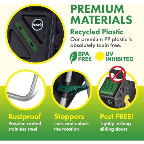 Miracle-Gro Compost Tumbler Single Chamber – Easy-Turn Composter Tumbler Outdoor for Fast Composting – Heavy-Duty Composting Bin with 1 Sliding Door (18.5 Gallon / 70 Liter)