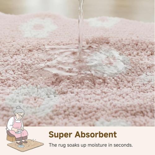 GRANNY SAYS Cute Floral Bathroom Rugs 16 x 24,Non-Slip Flower Beige Bath Mats for Bathroom, Plush Shag Absorbent Microfiber Ultra Soft Bath Mat, Washable Rug for Tub, Shower, Bedroom，Pink
