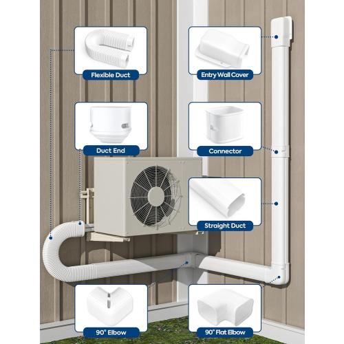4 16Ft Mini Split Line Set Cover with Flexible Duct, Long Duct Cover Kits - Paintable Minisplit Lineset Cover Kit, AC Line Hide for Mini-Split, Air Conditioner, Central AC, HVAC, White