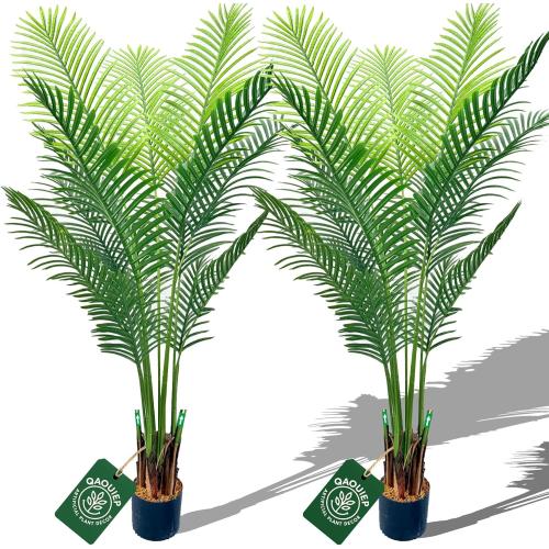 6ft Tall Artificial Areca Palm Trees – Set of 2 | 19-Trunk Real Touch Fake Palm with Natural Moss & Pot | Lifelike Faux Plants for Home, Office, or Patio Indoor/Outdoor Decor