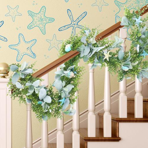 6 ft Coastal Decor Shell Garland Beach Mantel Swag Beach Decor Starfish Table Greenery Seashell Centerpiece Starfish Mantel Garland for Home Dining Bedroom Doorway