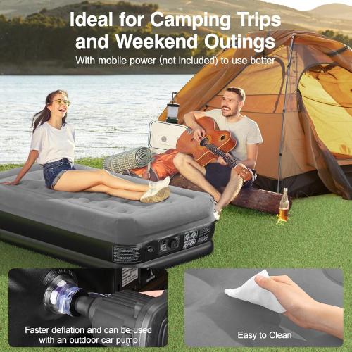 Grey 18 Twin Air Mattress with Built in Pump,18 Deluxe Blow Up Mattress, Adjustable Self Inflating Air Mattress, 2Min Fast Inflatable Mattress for Camping, Home, Guests, Travel(550 lb MAX), Gray