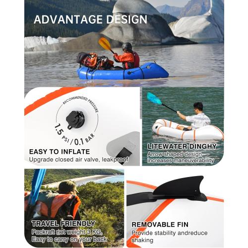 Color green and blackLightweight Packraft TPU - Inflatable Kayak for Adults & Kids, Durable, Compact, Rapid Inflate, for Flat Water Rafting, Bicycle Drifting, Litewater Dinghy