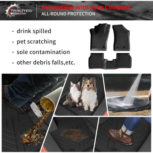 Floor Mats Compatible with 2017-2025 2026 Jeep Compass Trunk Mat Cargo Liner Cargo Mat TPE All Weather Back Seat Cover Protector 2024 Compass Accessories (Trunk Mat Backrest Mats Floor Mats)