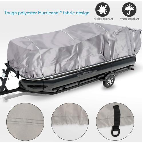 PYLE Boat Cover, Boat, Boat Covers, Heavy Duty Trailerable Waterproof Marine Grade Polyester, Fits Pontoon/Deck Boats 21-24 ft, Beam Width up to 94, Includes Storage Bag, Gray, 300D PU Coated