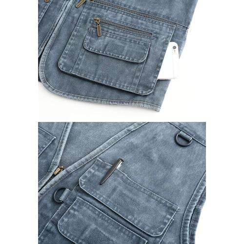 Size M Men's Denim Vest Outdoor Casual Multi Pocket Sleeveless Jacket Jean Work Travel Utility Vest