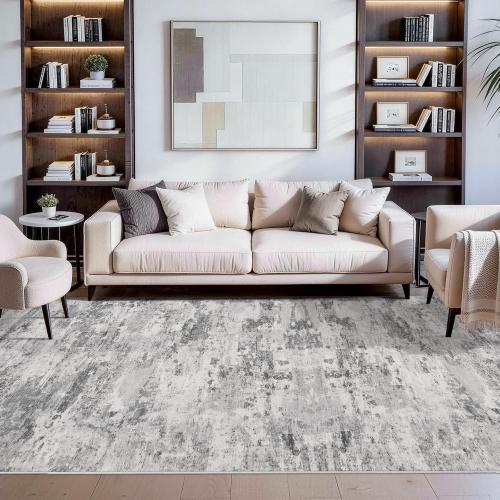 Washable Abstract Runner Rug 4x12: Non Slip Hallway Wide Carpet Black Grey | Low Pile Moderm Decor Runners for Kitchen Bedroom - Soft Easy Clean Thin Indoor Floor Rugs for Seniors Dog Cat Family