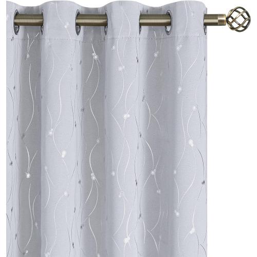 BGment Room Darkening Curtains for Bedroom/Living Room, Thermal Insulated Grommet Window Drapes with Line and Dots Pattern, 2 Panels, Each Panel 55 x 96 Inch, Greyish White