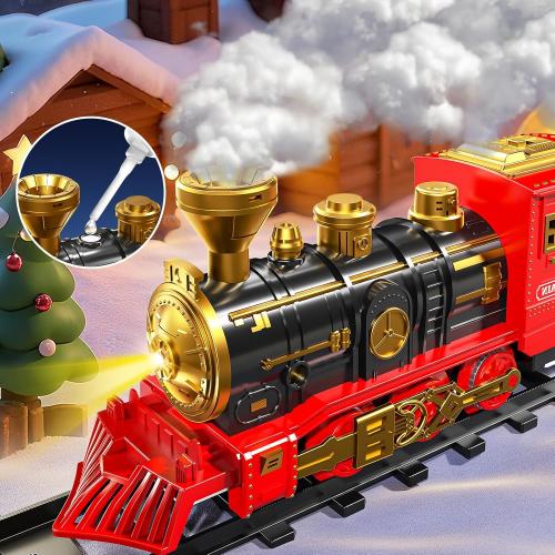 Train Set for Kids 3-5 4-7, Classic Electric Train Toys Set with Locomotive Engine, Lights & Sound Spray, Tracks for Christmas Tree, Toy Train Set for 3 4 5 6 Years Old Kids Boys Girls