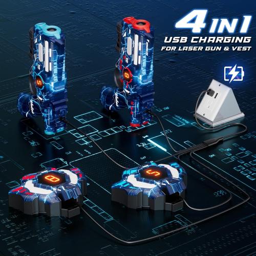 VATOS Rechargeable Infrared Laser Tag Set with Projector, 2 Players Toy Gun of Projector with Digital LED Score Display, Shooting Battle Games with 3 Targets,Family Activity Toy for Kids Teens Adults