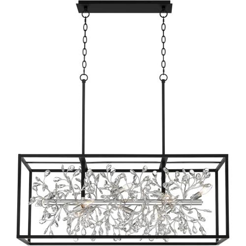 Possini Euro Design Carrine Silver Metal Rectangle Linear Pendant Chandelier 38 1/2 Wide Modern Clear Crystal Flower Vine 8-Light Fixture for Kitchen Island Dining Room House High Ceilings