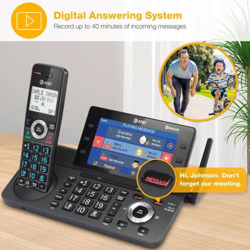 AT&T 4-Handset DECT 6.0 Cordless Home and Business Phone with Answering Machine, 5 Color Display, One-Touch Shortcut, Conference, Intercom, Smart Call Blocker, Bluetooth Connect to Cell: DLP73490