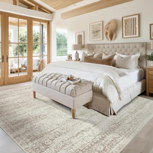 Srugn Washable Rugs 9x12 Area Rugs for Living Room,Rugs for Bedroom, Large Carpets,Ultra Soft Faux Wool Retro Dining Room Rug,Non Slip&Non-Shedding Low Pile Vintage Print Rug Indoor for Home Office