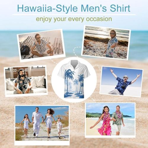 Size L...Black White Coconut Tree Men's Cuban Collar Hawaiian Shirts Short Sleeve Button Down Casual Beach Shirts,