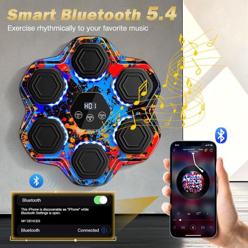 Music Boxing Machine, Smart Bluetooth Boxing Machine with Gloves, Wall Mounted Music Punching Trainer for Kids Adult, LED Electronic Boxing Workout Target with 9 Modes & 9 Speeds