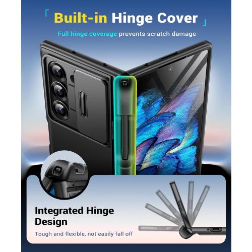 BERFY for Samsung Galaxy Z Fold 6 Case with Screen Protector, [2 Invisible Kickstand] Built-in S Pen Holder and Slide Camera Cover, [Anti Spy] Full-Body Shockproof Slim Phone Case for Z Fold 6, Black