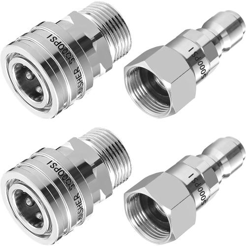 RIDGE WASHER Pressure Washer Swivel Adapter, Stainless Steel M22 14mm to 3/8 Quick Connect, Stainless Quick Disconnect for Pressure Washer Hose, 5000 PSI, 4 Pack