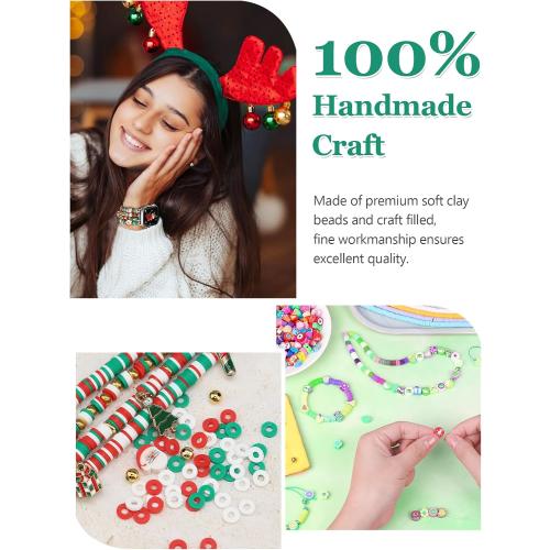 Christmas Beaded Bracelet Band Women Compatible with Apple Watch 42mm(S3/2/1) 44/45/46/49mm Cute Preppy Handmade Elastic Stretch Strap for iWatch Series 11/10/9/8/7/6/5/4/3/2/1/SE/Ultra (M)