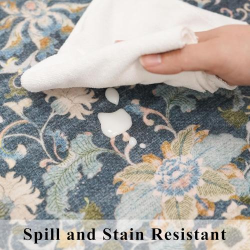 Washable Vintage 2x6 Bathroom Rugs: Soft Carpet with Non-Slip Backing for Hallway Entryway Kitchen Stain-Resistant Bedroom Floor Mat – Gifts for Newlyweds/Household Home Decor (2x6,Floral/Blue)