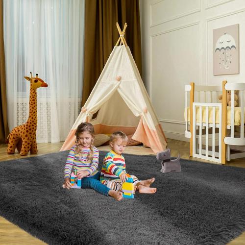 Fluffy Fuzzy Area Rug for Bedroom: Ultra Soft Grey Plush Throw Rug - 4x6