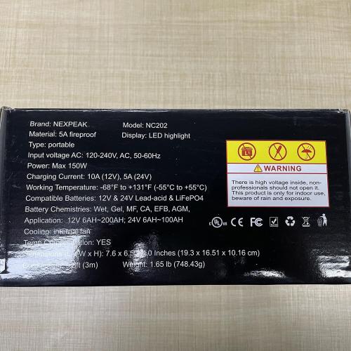 NEXPEAK NC202 10-Amp Battery Charger, 12V 24V LiFePO4 Lead Acid Portable Car Battery Charger 8-Stage Trickle Charger Smart Battery Maintainer w/Temp Compensation for Car Truck Motorcycle Lawn Mower