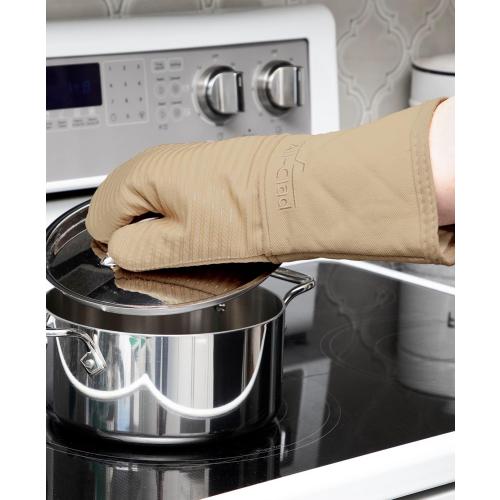 All-Clad Silicone Oven Mitts: Heat Resistant up to 500 Degrees - 100% Cotton & Silicone, 14x7 Oven Mitt for Kitchen and Barbeque, 2-Pack, Cappuccino