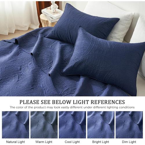 Quilt Bedding Set,Navy Blue Ultrasonic Quilt Set,Lightweight Soft Bedspread Coverlet,Modern Style Coin Pattern Bed Cover for All Seasons,3 Piece(1 Quilt,2 Pillow Shams)