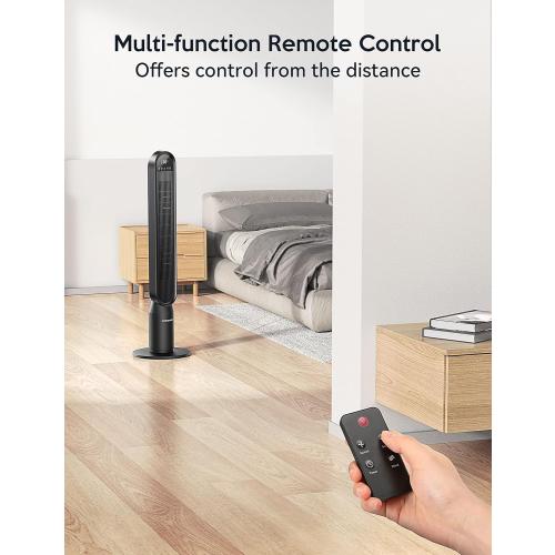 VAGKRI Tower Fan for Bedroom, 42 Inch Quiet Floor Fan with 135° Vertical 90°Oscillation Fans for Indoors, 4 Modes, 4 Speeds, 15H Timers Standing Bladeless Fans with Remote Black