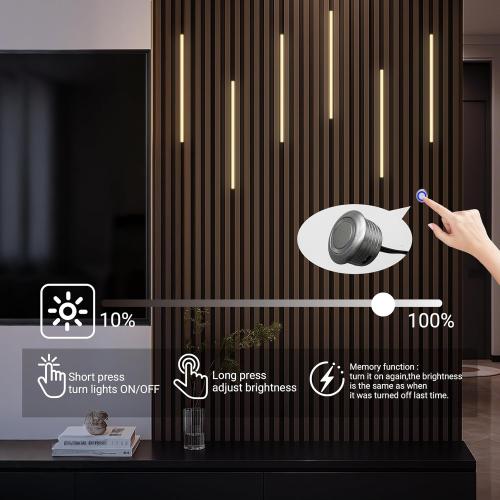 HAMRVL 6pcs 16-Inch DC12V Black 3000K Warm White LED Wall Panel Lights, Self-Adhesive Dimmable Touch Switch Slat Wall Lights Strip for Wood Slat Wall Panels, Media Acoustic Panel, Bedroom Headboard