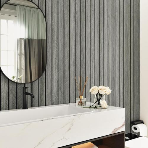 Grey Wood Grain Slat Panels for Interior Wall Decor 197x23.6 Peel and Stick 3D Textured Fluted Wood Panels Self Adhesive Acoustic Wooden Paneling Wallpaper for Bedroom Living Room Studio