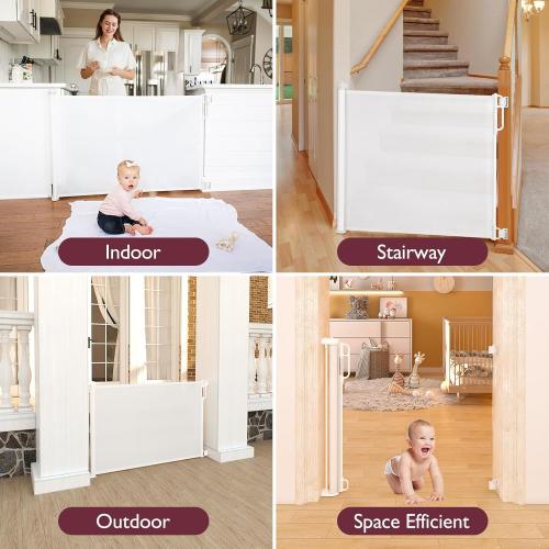 Momcozy Retractable Mesh Baby Gate or Dog Gate, Child Safety Gate for Indoor or Outdoor, 33-inches Tall with up to 55-inches Wide Extension, White
