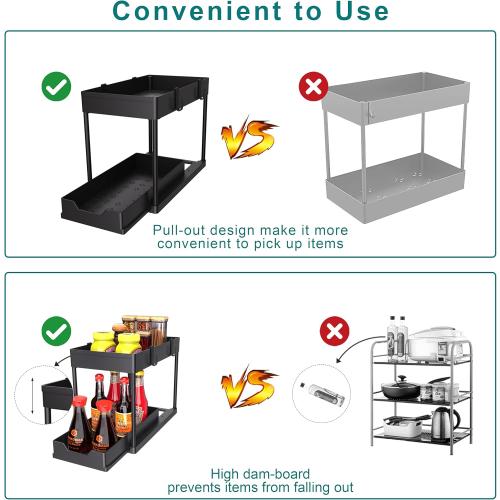 DEKAVA Under Sink Organizer 2 Pack, Bathroom Cabinet Organizer, 2 Tier Sliding Cabinet Basket Organizer Drawer, Multi-Purpose Bath Collection Baskets for Bathroom (Black)