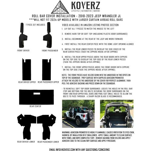 Roll Bar Cover Set Compatible with Jeep Wrangler JL Unlimited 4-Door JLU 2018-2023 (NOT 2024-2025) - Black