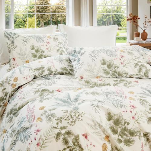 100% Cotton Comforter Queen Size Green Floral Bedding Set Reversible Botanical Comforter Set 3 Pcs Cottagecore Aesthetic Soft Bedding Sets for All Season