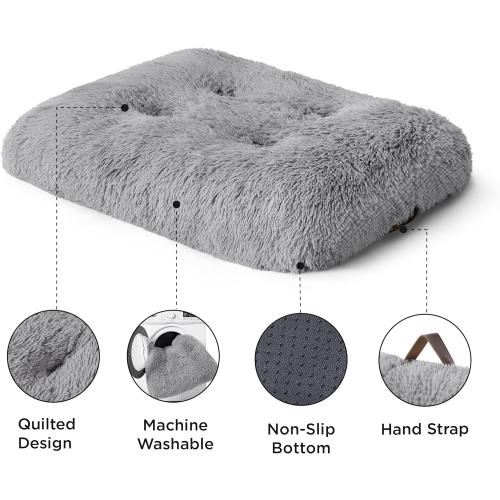 Washable Medium Dog Bed for Crate, Faux Fur Dog Crate Pad for Medium Breed, Plush Soft Comfort Dogs Sleeping Mat, Anti-Slip Pet Kennel Pad, Grey