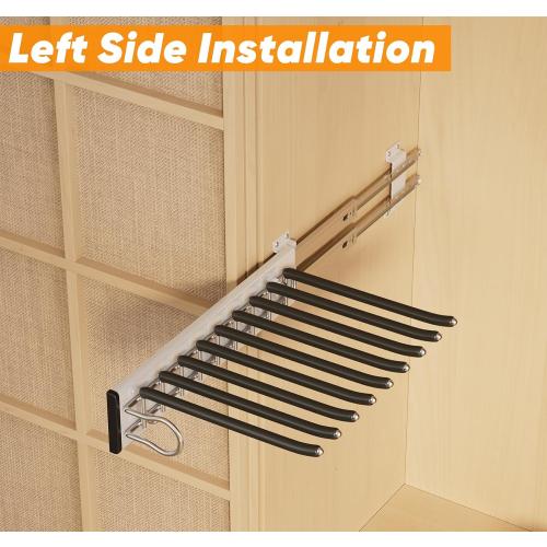 9 Arms Pull Out Pants Rack,Retractable Pull Out Trousers Rack Pull Out Trouser Hangers Pull Out Pants Hangers Space Saving (Black, Left Side Installation)