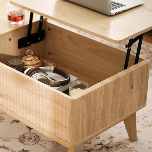 LYNCOHOME Fluted Lift Top Coffee Table with Storage, Modern Coffee Table for Living Room, Home Office(Natural)