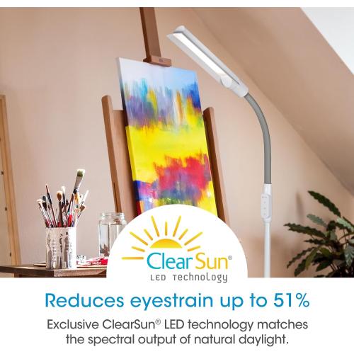OttLite WingShade LED Floor Lamp, 3 Color Temperatures, White | ClearSun LEDs Reduce Eyestrain | 3 Brightness Settings | Adjustable Height to 64 | Sturdy 8x11 Base