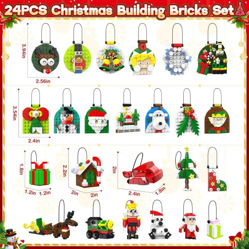 Advent Calendar 2025 Christmas Ornaments Building Set, 24 Days Countdown Calendar Hanging Building Blocks, Ideal Christmas Tree Decor Kit for Xmas Gift & Stocking Stuffers for Kids Boys & Girls