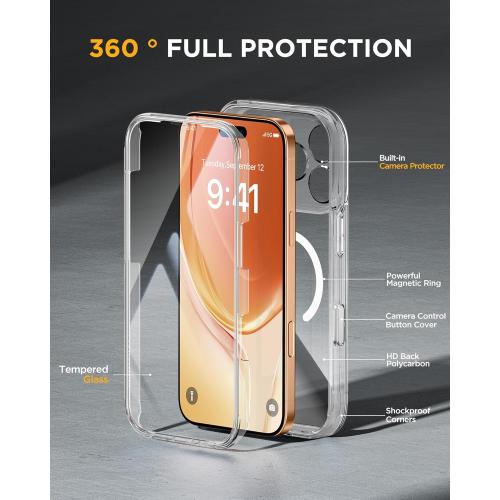 Miracase for iPhone 17 Pro Max Case 6.9 Full-Body Phone Case with Built-in Glass Screen Protector& Full Camera Protector,[Magnetic with MagSafe] Drop Proof 17 ProMax Cover, Clear