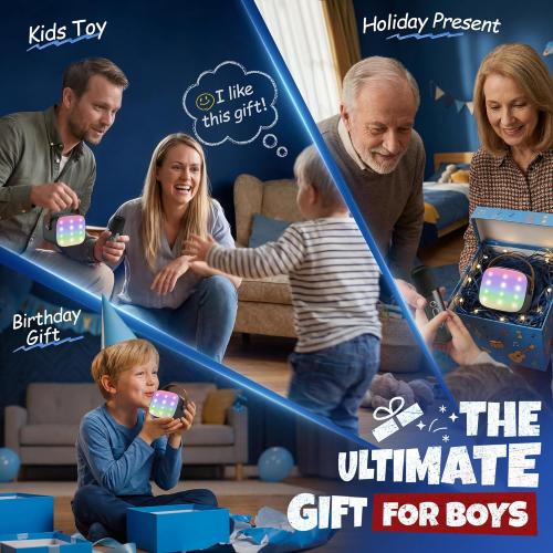 Mini Karaoke Machine with 2 Wireless Microphones for Kids Adults, Portable Bluetooth Speaker, 2026 Top Birthday Gift for Boys Girls 3, 4, 5, 6, 7, 8, 9, 10, 12  Years Old Grandkids Present (Black)