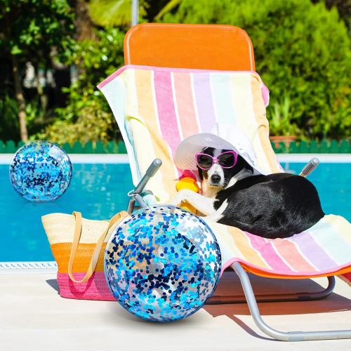 Zhanmai 20 Pieces 8 Inch Mini Glitter Beach Balls Bulk Clear Inflatable Pool Beach Ball for Summer Party Favors for Pool and Decorations(Blue)