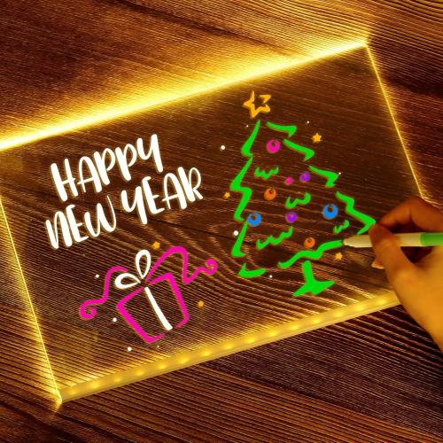 LED Note Board with Colors 11.8 x 7.9, Message LED Light Up Drawing Board with 7 Colors Pens and Stand, Suit for Home Office Birthday Valentine's Day