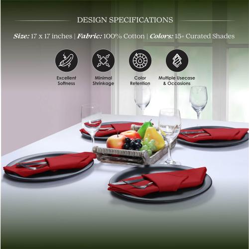 Red Cloth Napkins 17 x 17 Inch, Soft, Absorbent, Durable, Reusable, Washable Fabric, Set of 12 - Perfect Table Napkin for Dinner, Fall, Weddings, Holiday, Christmas, Everyday Use