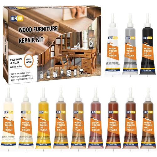 Wood Furniture Repair Kit, 12 Colors Wood Repair Kit, Wood Touch up Fillers, Repair Scratch, Cracks, Discoloration for Wooden Cabinet, Floor, Door, Table Surfaces Wood Filler Paint