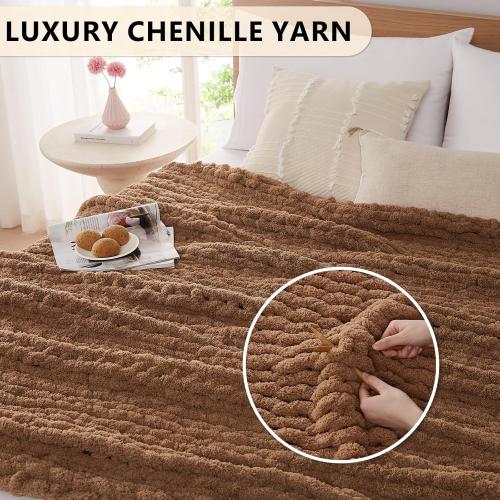 TAN 40x50 L'AGRATY Chunky Knit Blanket Throw - Soft Chenille Yarn Throw Blanket 40x50： Handmade Thick Cable Knit Crochet Blanke - Large Knit Blanket Chunky Rope Knot Throw Blanket for Couch Sofa Bed Home Decor