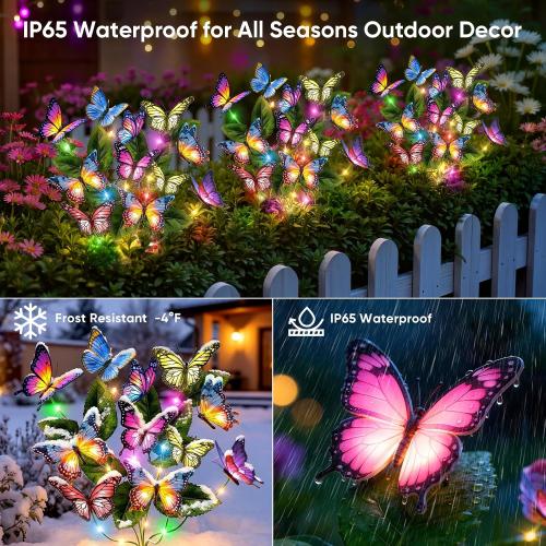 Solar Lights Outdoor Garden Decor: 2 Pack Colorful LEDs Butterfly Lights | 34 Silk Butterflies, 44 Colorful LEDs, IP65 Waterproof, 12H Magical Lighting, Yard Pathway Decorations, Unique Gifts for Mom