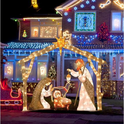 5FT Christmas Decorations Lighted Outdoor Nativity Scene Christmas Holy Family Nativity Scene Set with 175 Led Lights Ornament Xmas Decor Durable Waterproof for Yards & Lawns